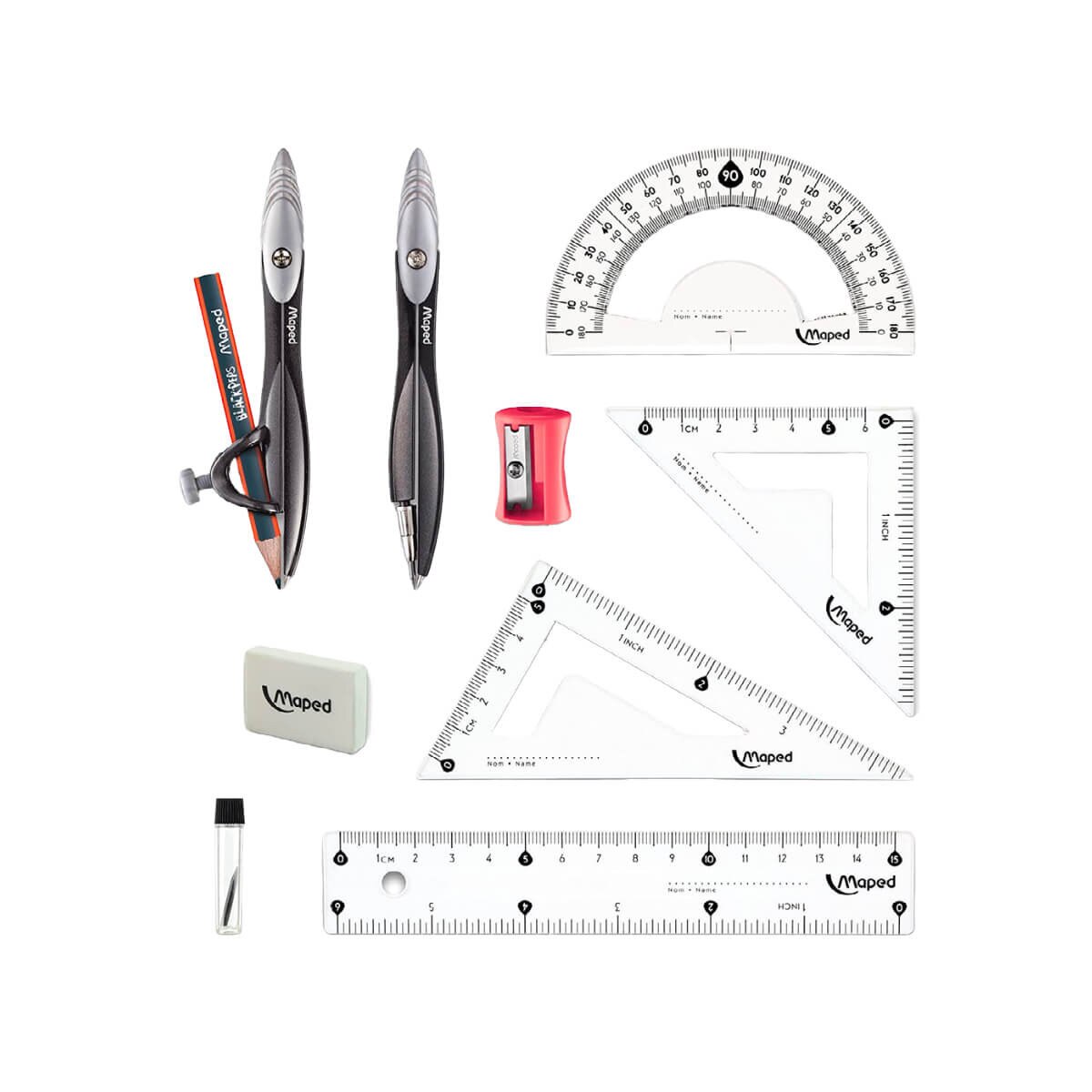 Geometry 10 Piece Study Set Rulers, Protractors, Pencil